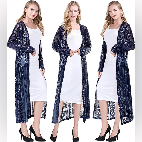 Sweaters - Sparkling Sequin Cover Up Loose Open Cardigan